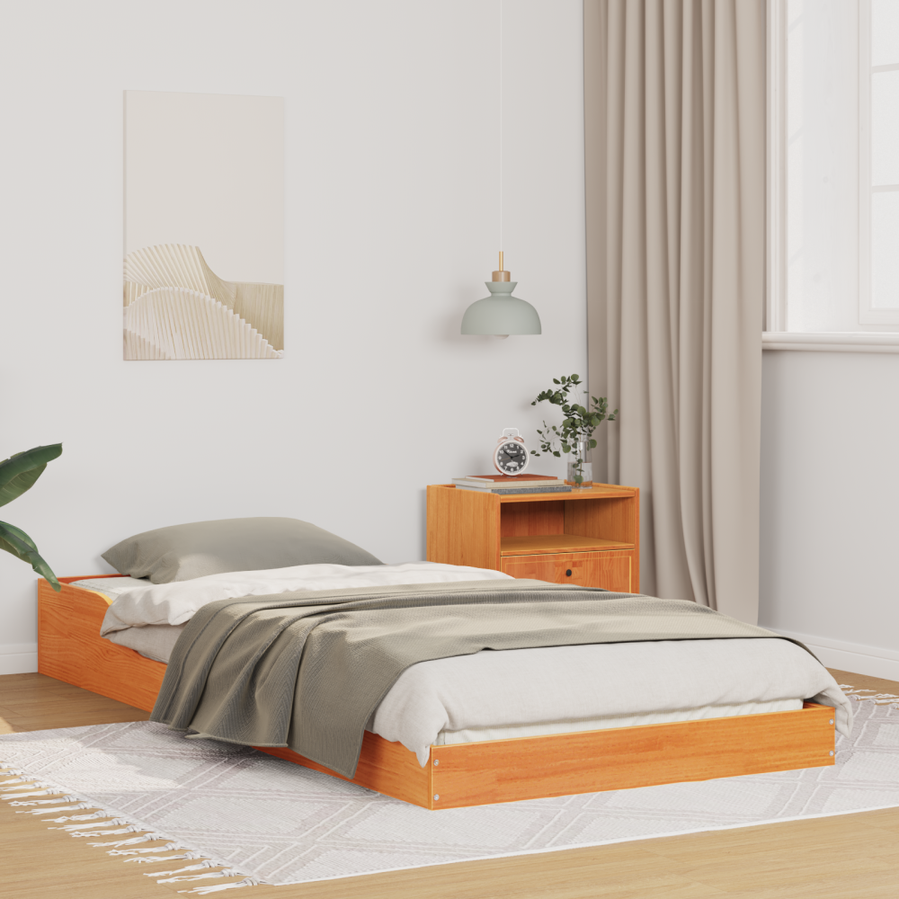 vidaXL Sängram Vaxbrun 90 x 210 cm Massiv furu