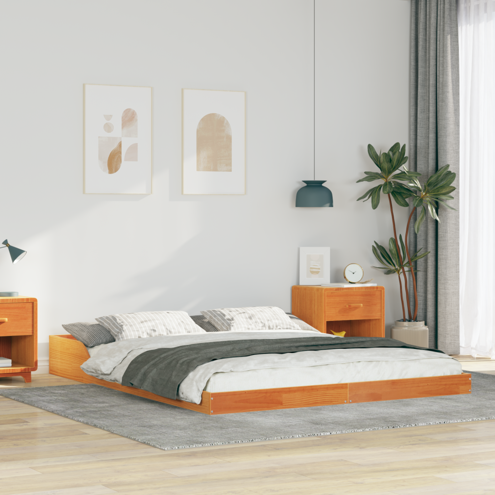 vidaXL Sängram Vaxbrun 140 x 210 cm Massiv furu