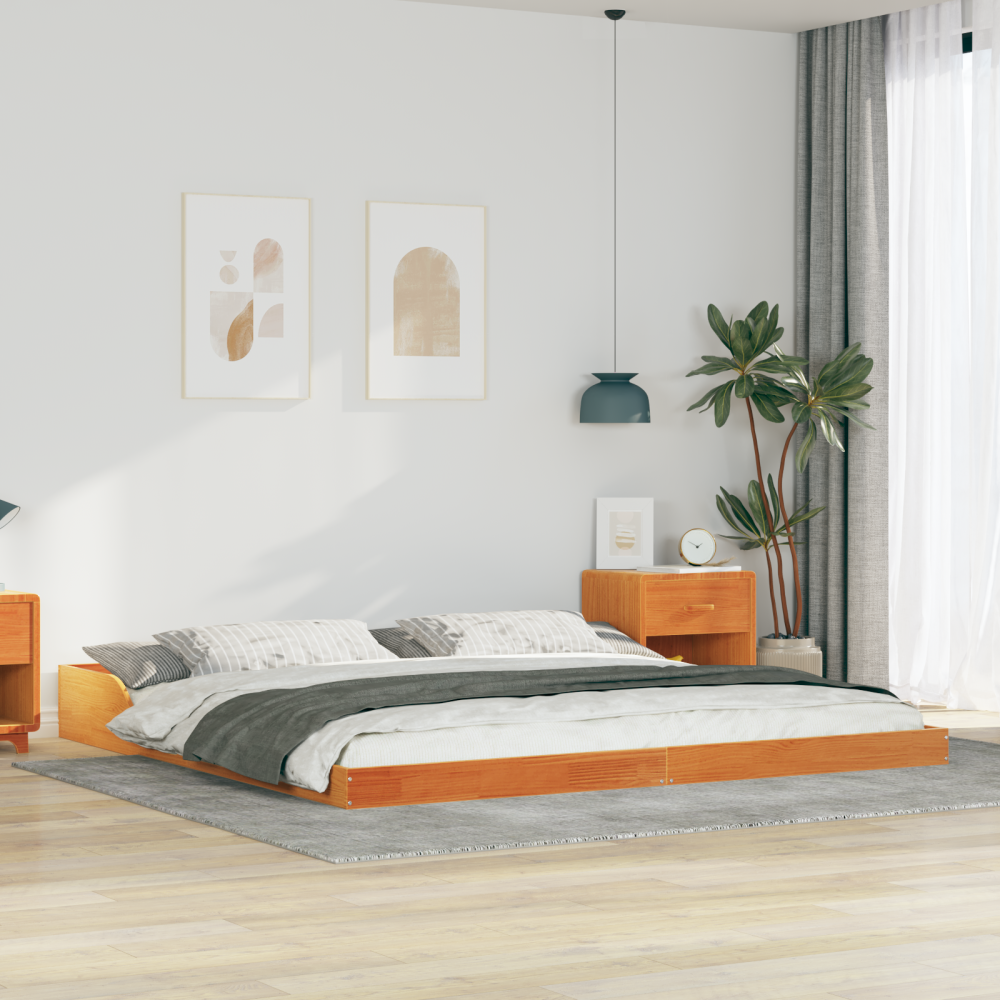 vidaXL Sängram Vaxbrun 180 x 220 cm Massiv furu