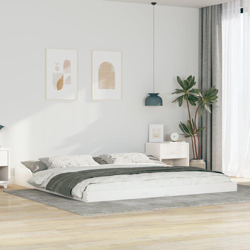 vidaXL Sängram Vit 200 x 220 cm Massiv furu