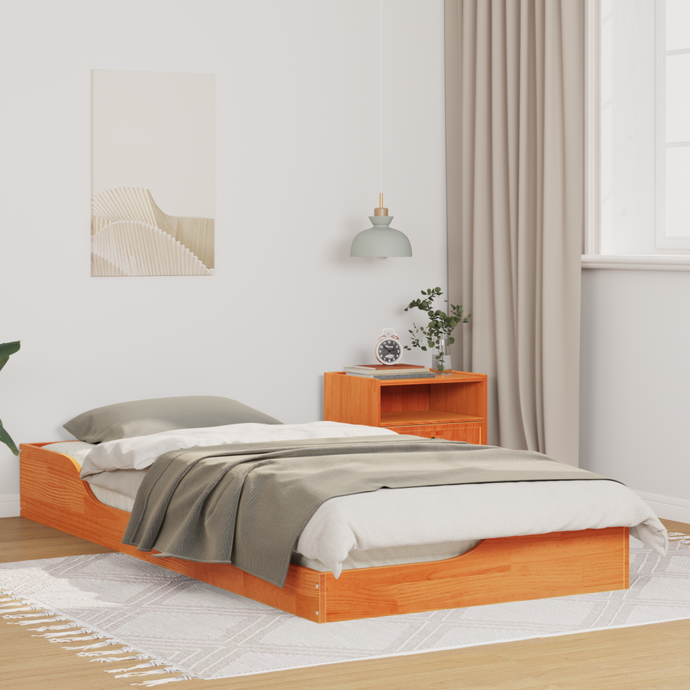 vidaXL Sängram Vaxbrun 90 x 200 cm Massiv furu