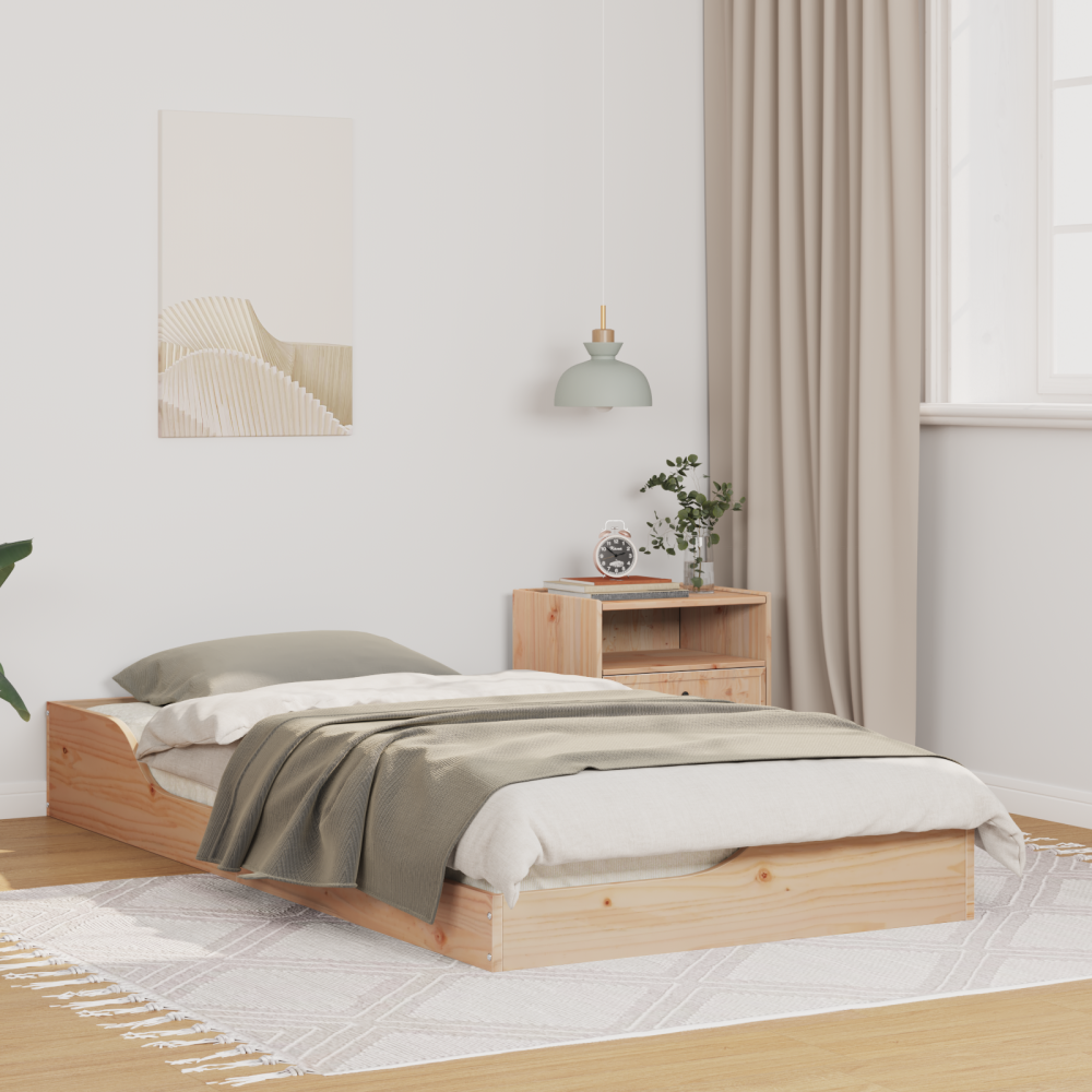 vidaXL Sängram Brun 75 x 190 cm Massiv furu