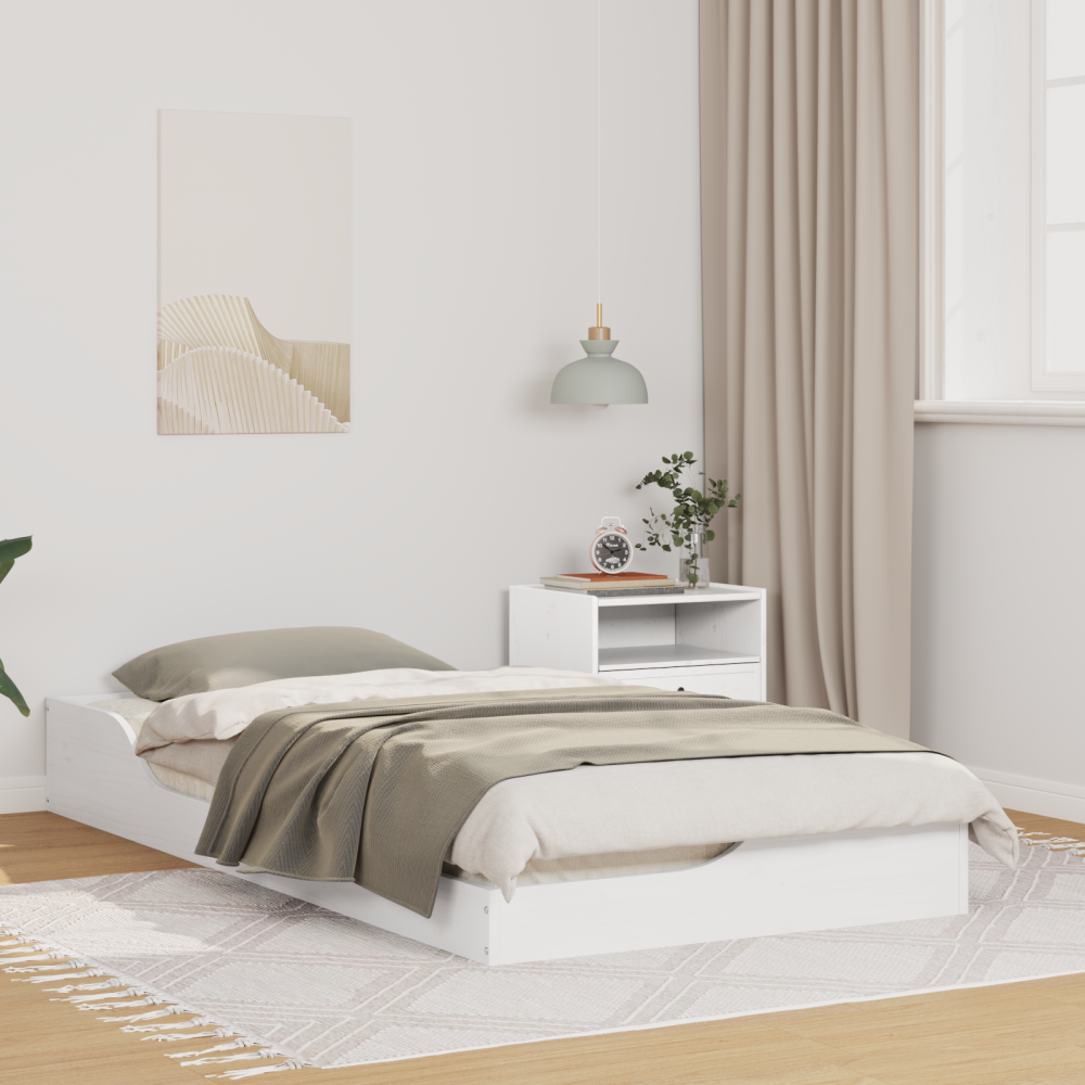 vidaXL Sängram Vit 75 x 190 cm Massiv furu