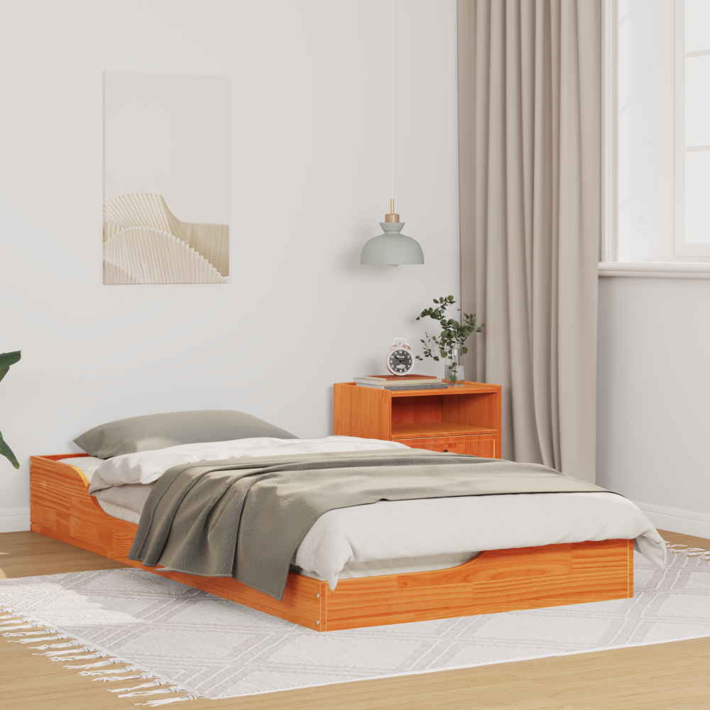 vidaXL Sängram Vaxbrun 75 x 190 cm Massiv furu