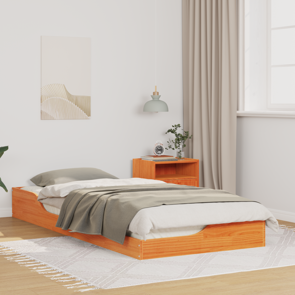 vidaXL Sängram Vaxbrun 90 x 210 cm Massiv furu