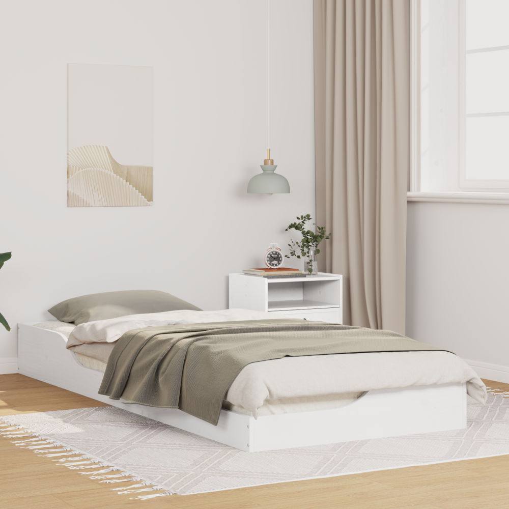 vidaXL Sängram Vit 90 x 220 cm Massiv furu