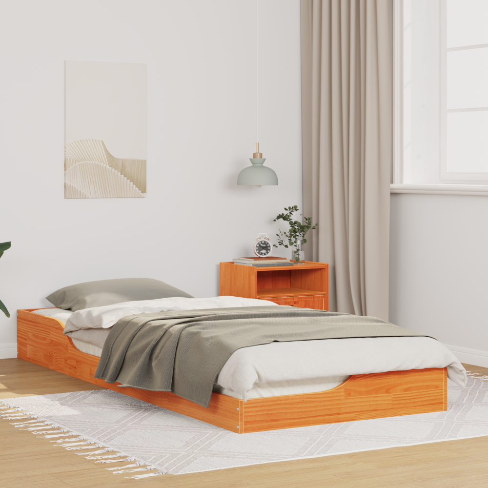 vidaXL Sängram Vaxbrun 90 x 220 cm Massiv furu
