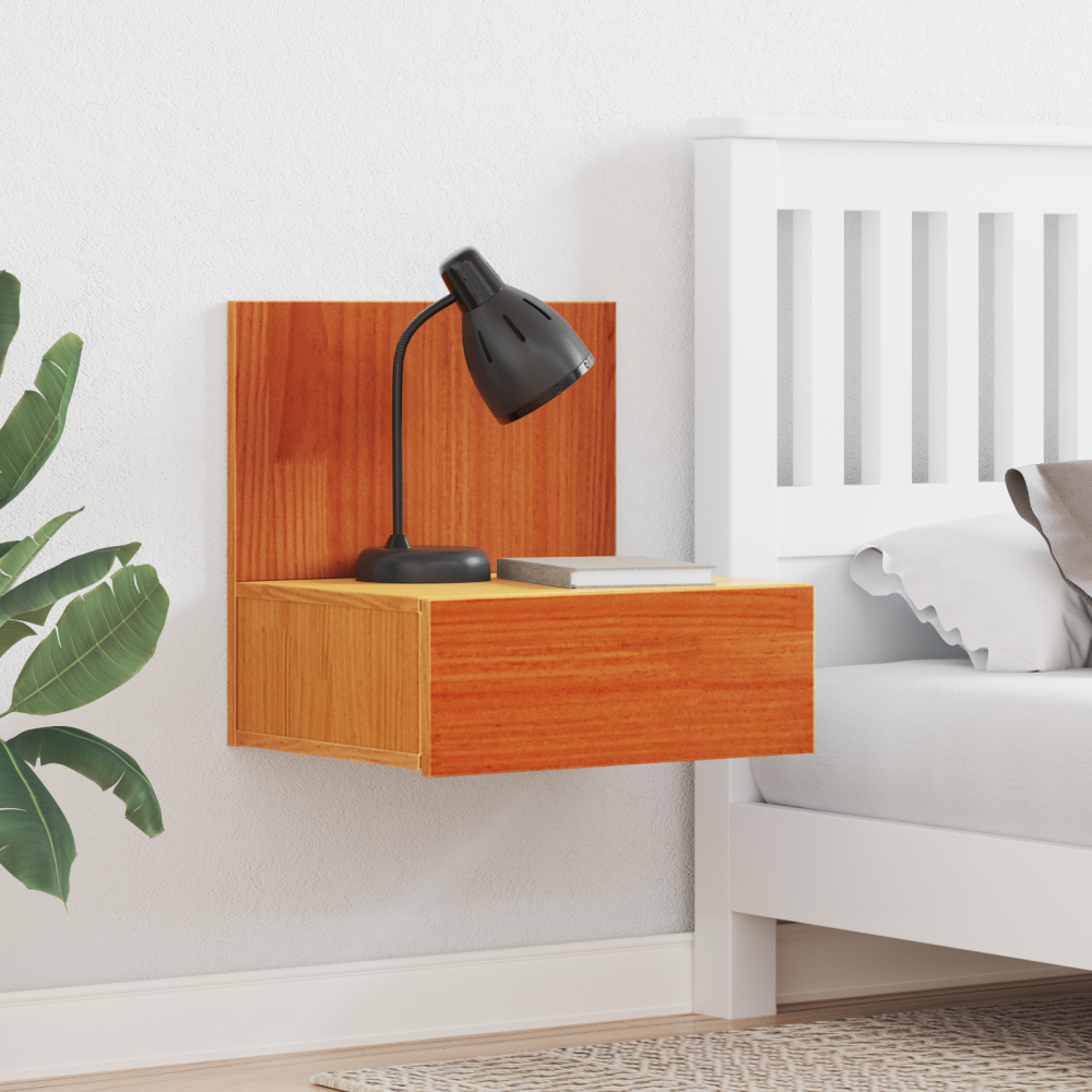 vidaXL Väggmonterat sängbord Vaxbrun 42 x 32.5 x 40 cm Massiv furu