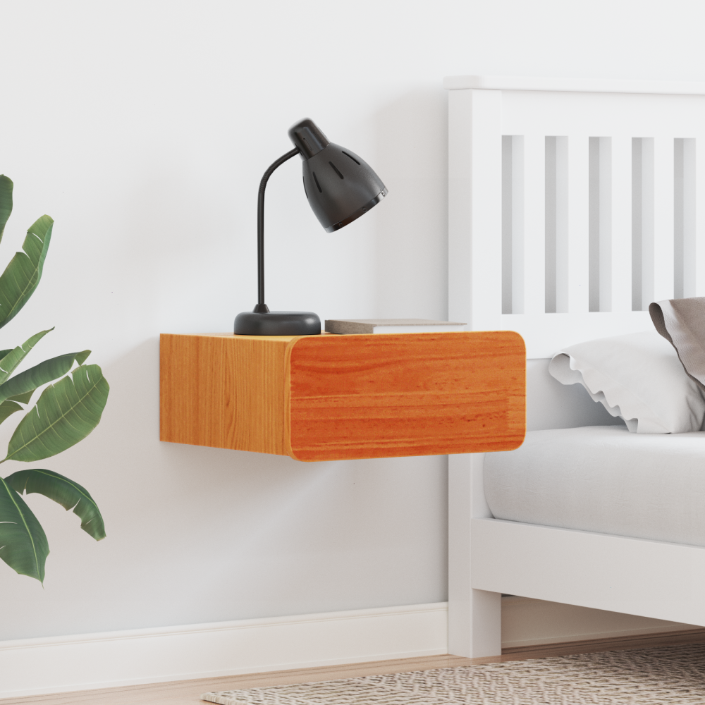 vidaXL Väggmonterat sängbord Vaxbrun 39 x 34 x 16.5 cm Massiv furu