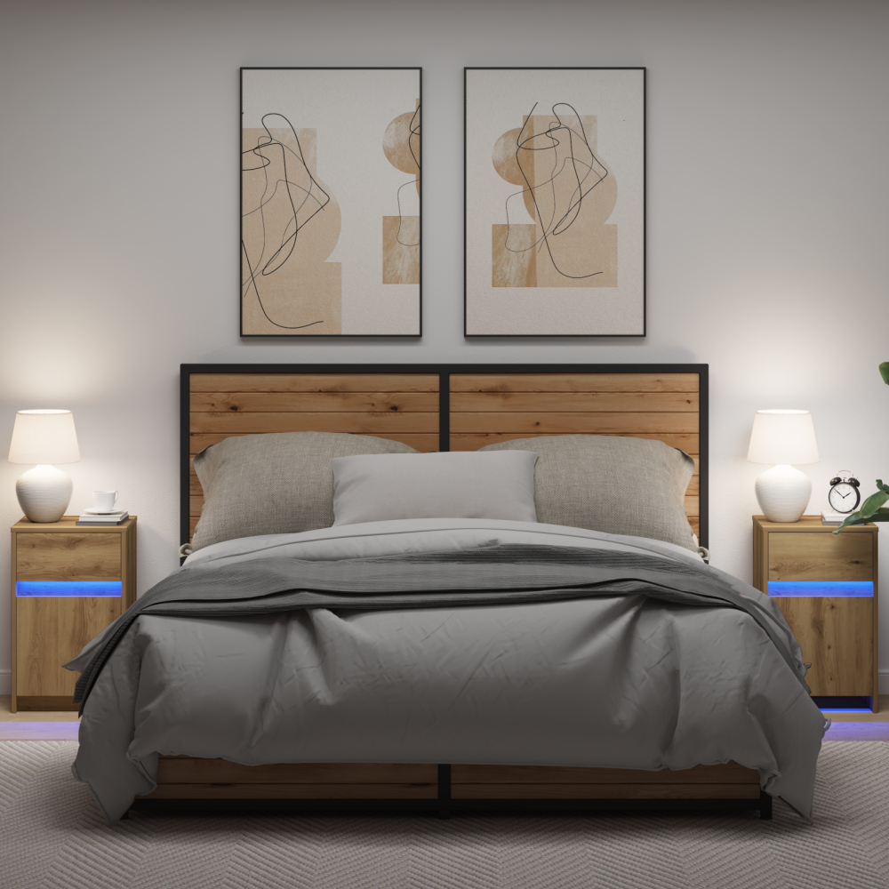 vidaXL LED Sängbord Cabinet med låda 2 pcs artisan ek 38 x 34 x 61 cm