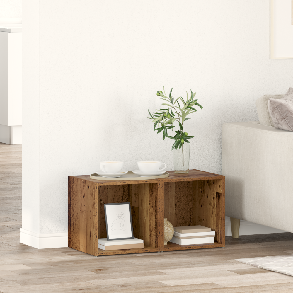 vidaXL TV-bänkset 2 pcs Gammalt trä 37 x 35 x 37,5 cm Konstruerat trä