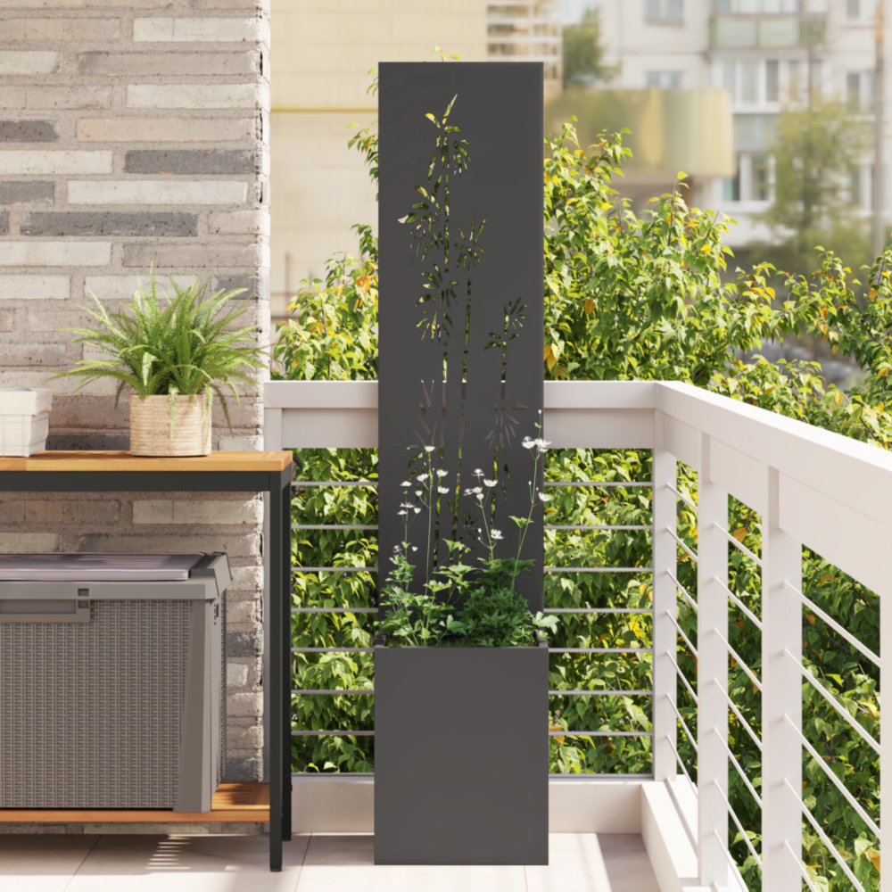 vidaXL Trädgårdsplanterare med dekorativ panel Svart 32 x 140 cm