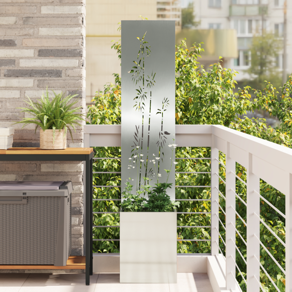 vidaXL Trädgårdsplanterare med dekorativ panel Silver 32 x 140 cm