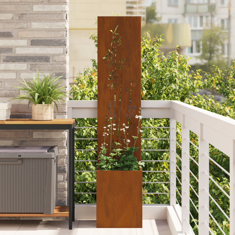 vidaXL Trädgårdsplanterare med dekorativ panel Rostig 32 x 140 cm