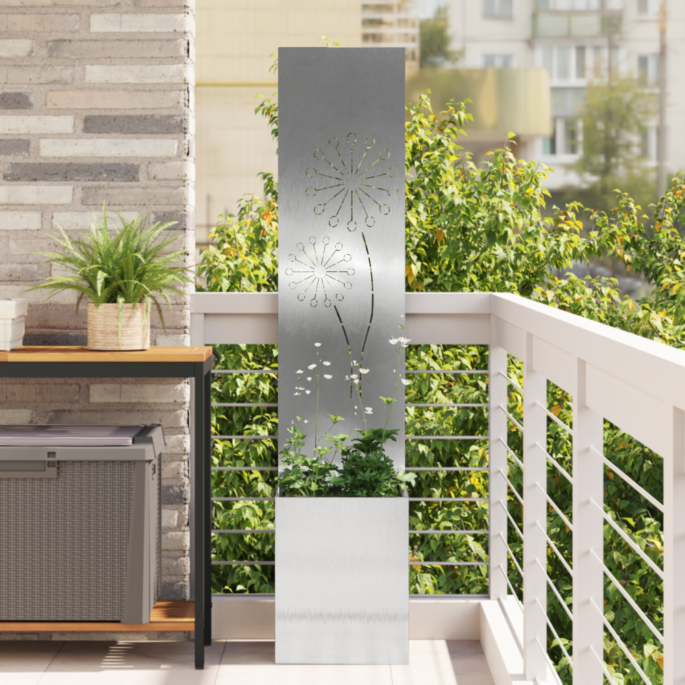 vidaXL Trädgårdsplanterare med dekorativ panel Silver 32 x 140 cm