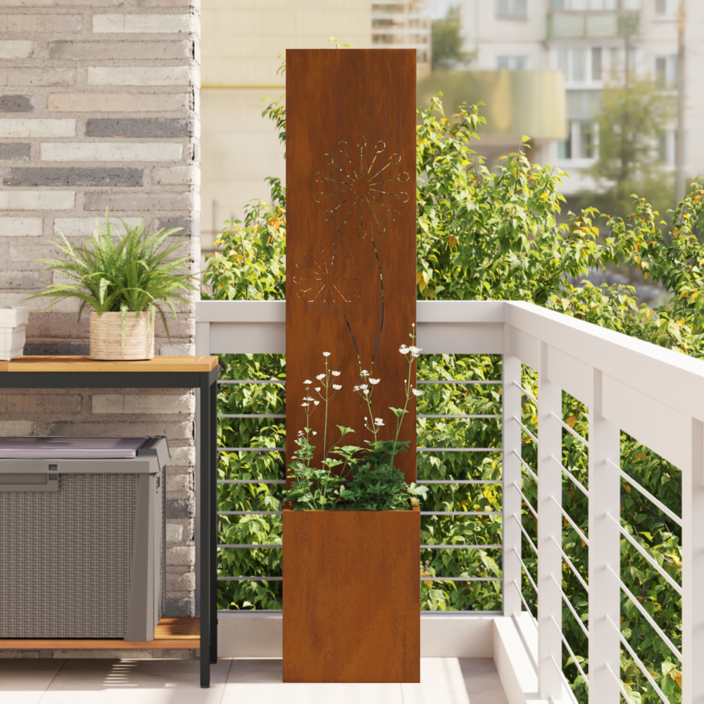 vidaXL Trädgårdsplanterare med dekorativ panel Rostig 32 x 140 cm