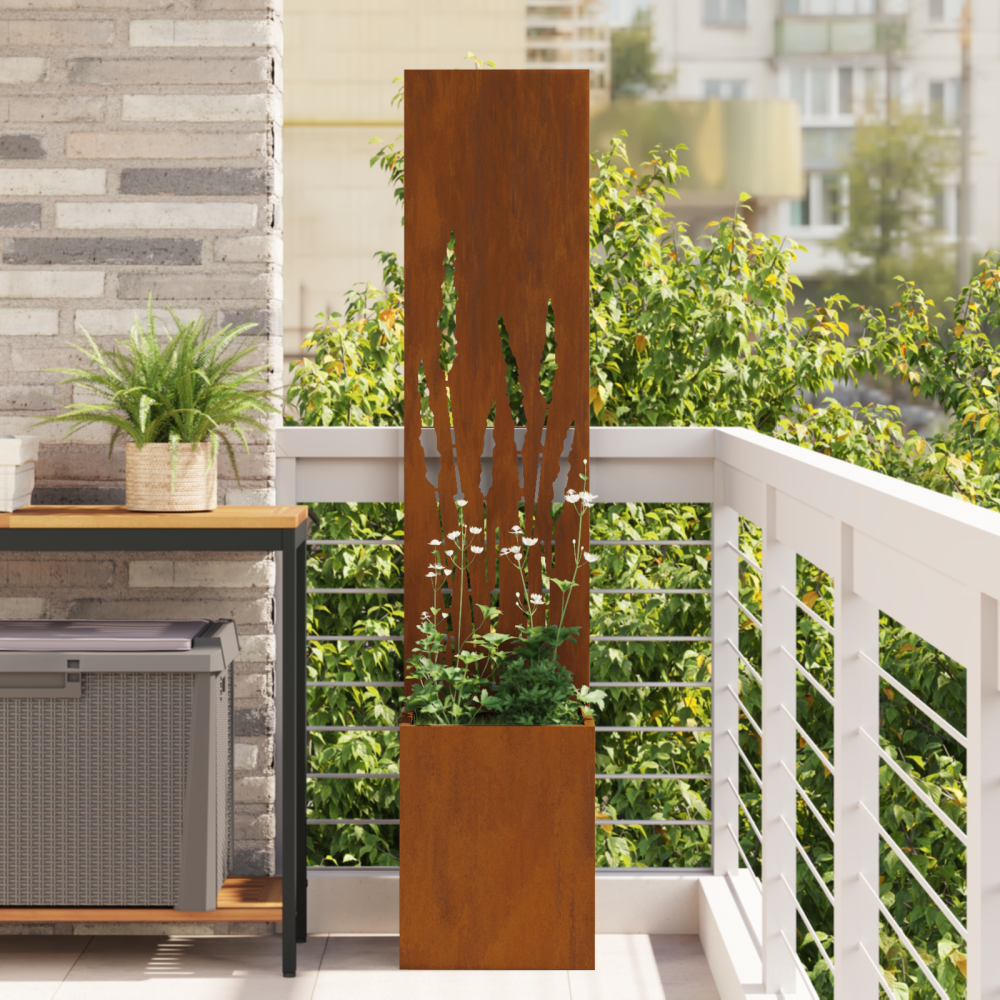 vidaXL Trädgårdsplanterare med dekorativ panel Rostig 32 x 140 cm