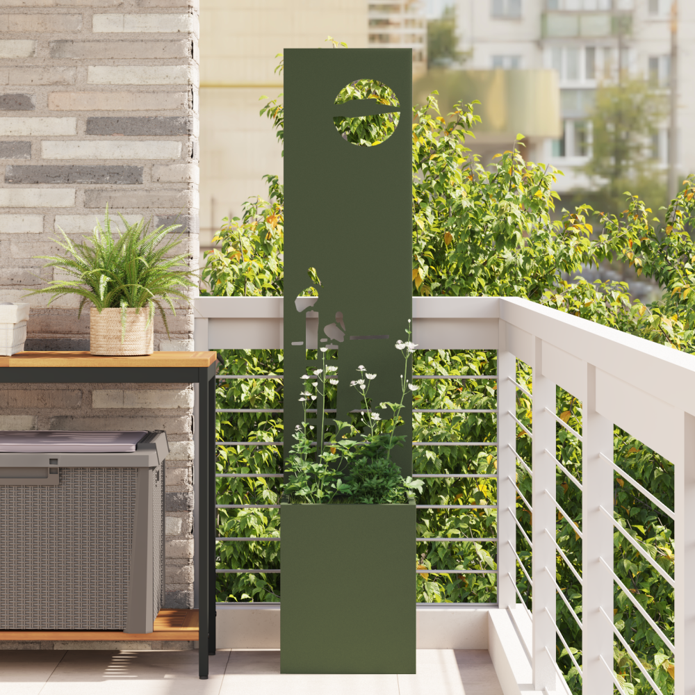 vidaXL Trädgårdsplanterare med dekorativ panel Olivgrön 32 x 140 cm