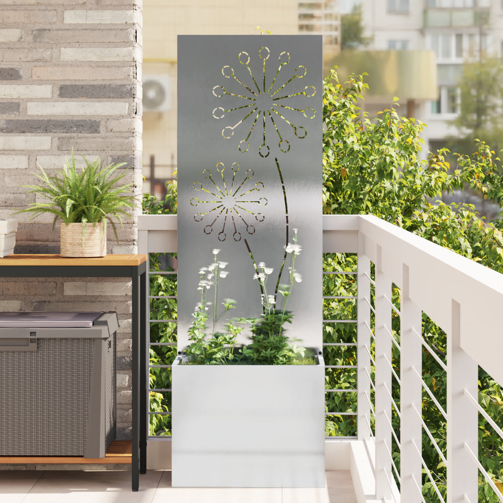 vidaXL Trädgårdsplanterare med dekorativ panel Silver 50 x 140 cm