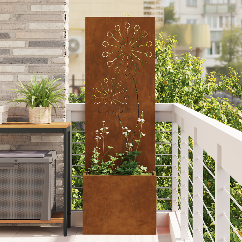 vidaXL Trädgårdsplanterare med dekorativ panel Rostig 50 x 140 cm