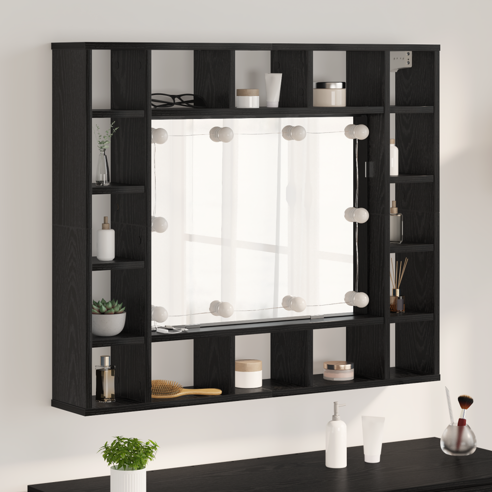 vidaXL Spegelskåp med hylla Svart ek 91 x 15 x 76.5 cm Konstruerat trä