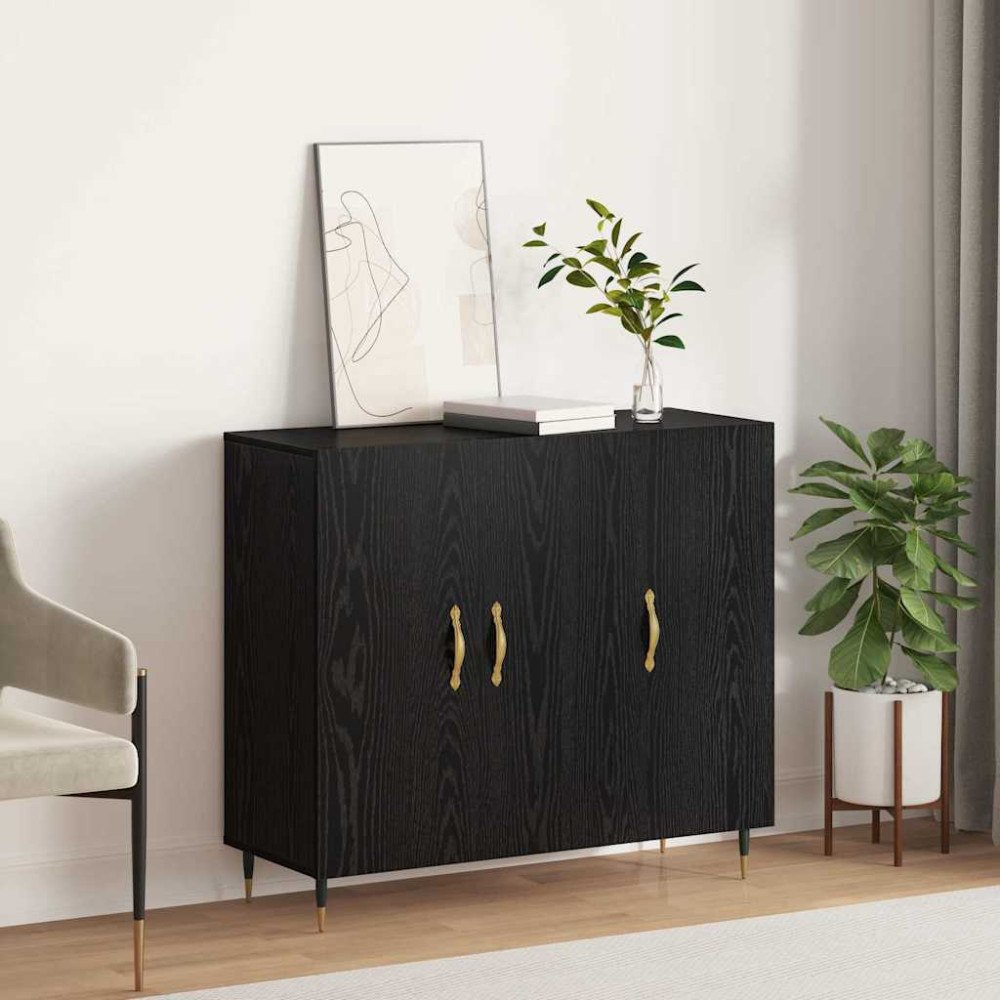 vidaXL Sideboard med lagring med dörr Svart 90 x 34 x 80 cm Konstruerat trä