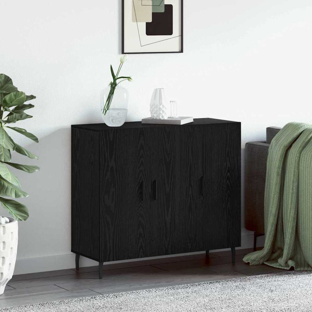 vidaXL Sideboard med lagring med dörr Svart 90 x 34 x 80 cm Konstruerat trä