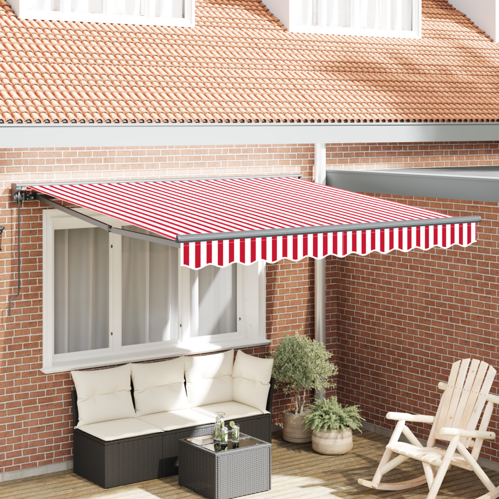 vidaXL Utfällbar markis Röd och vit rand 350x250 cm tyg
