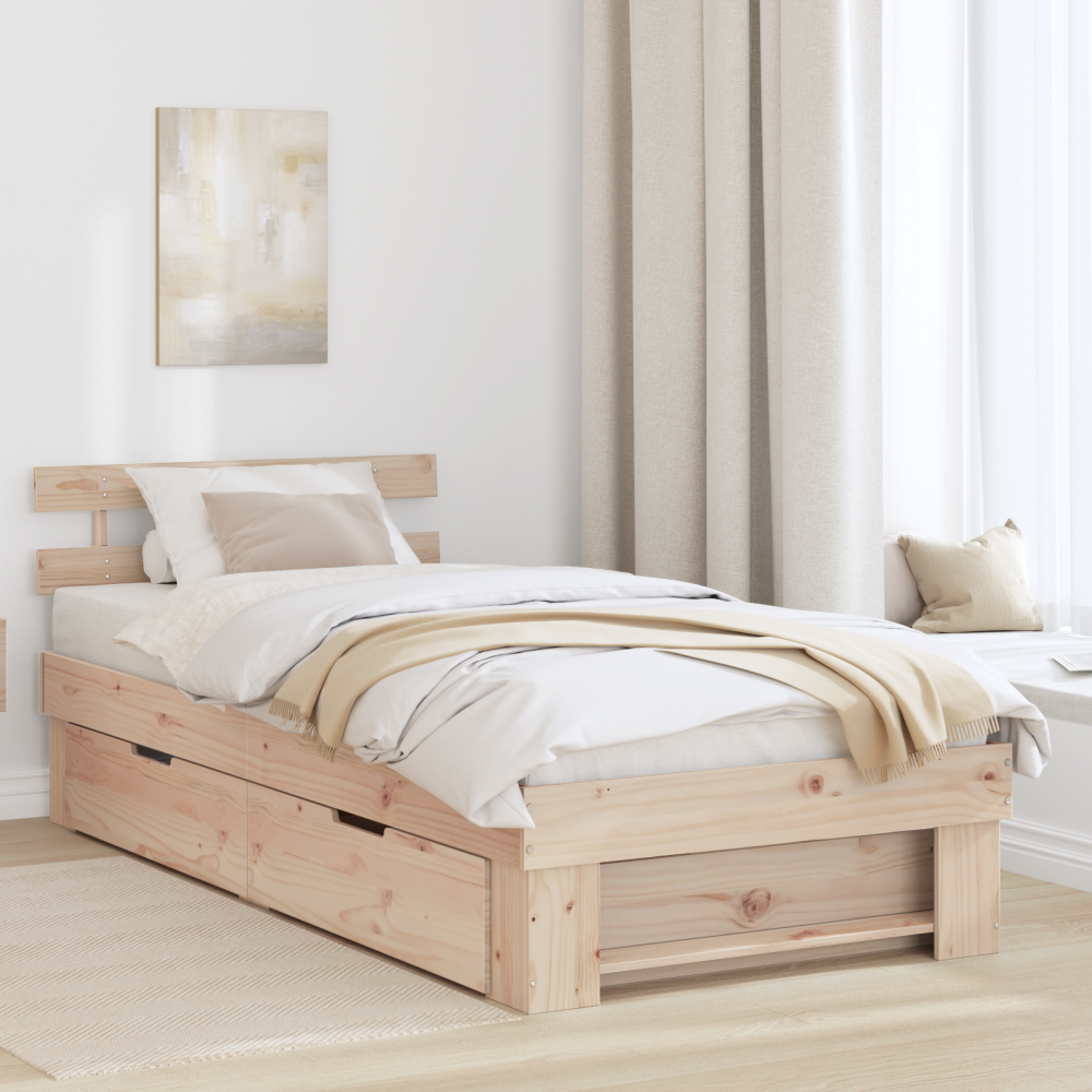 vidaXL Sängram med huvudgavel Naturfärg 90 x 190 cm Massiv furu