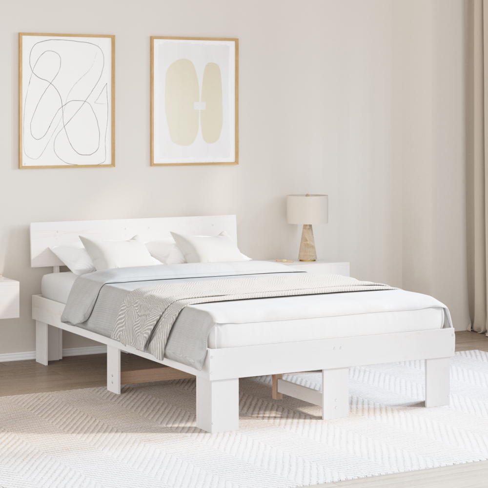 vidaXL Sängram med huvudgavel Vit 120 x 200 cm Massiv furu