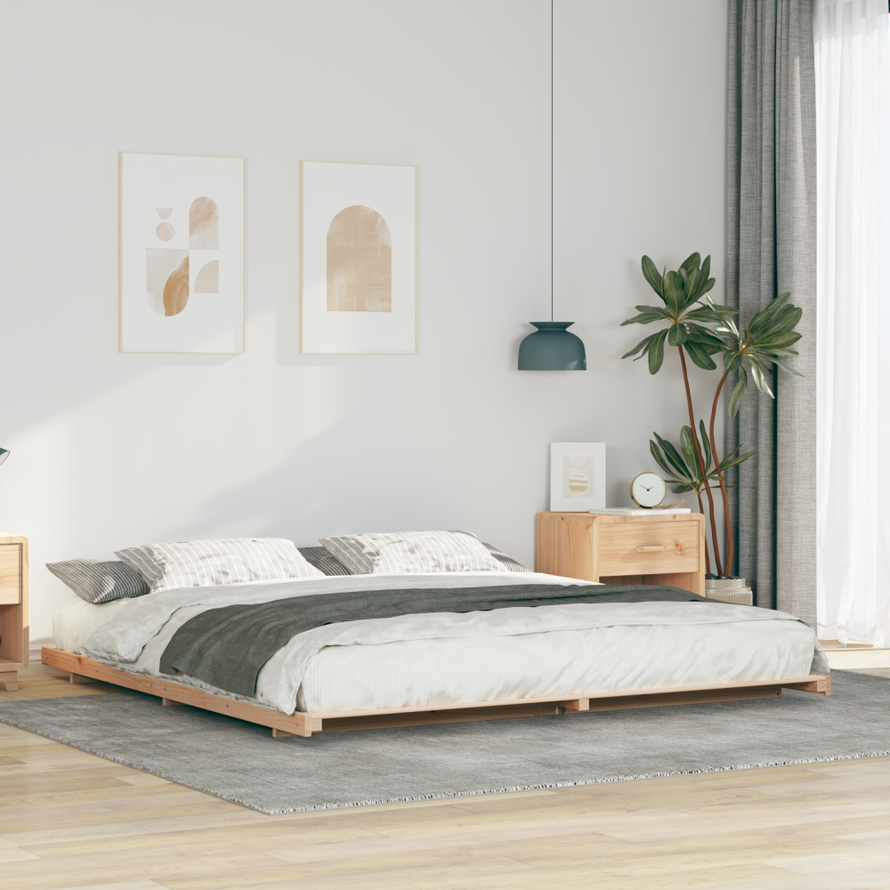 vidaXL Sängram Brun 200 x 200 cm Massiv furu