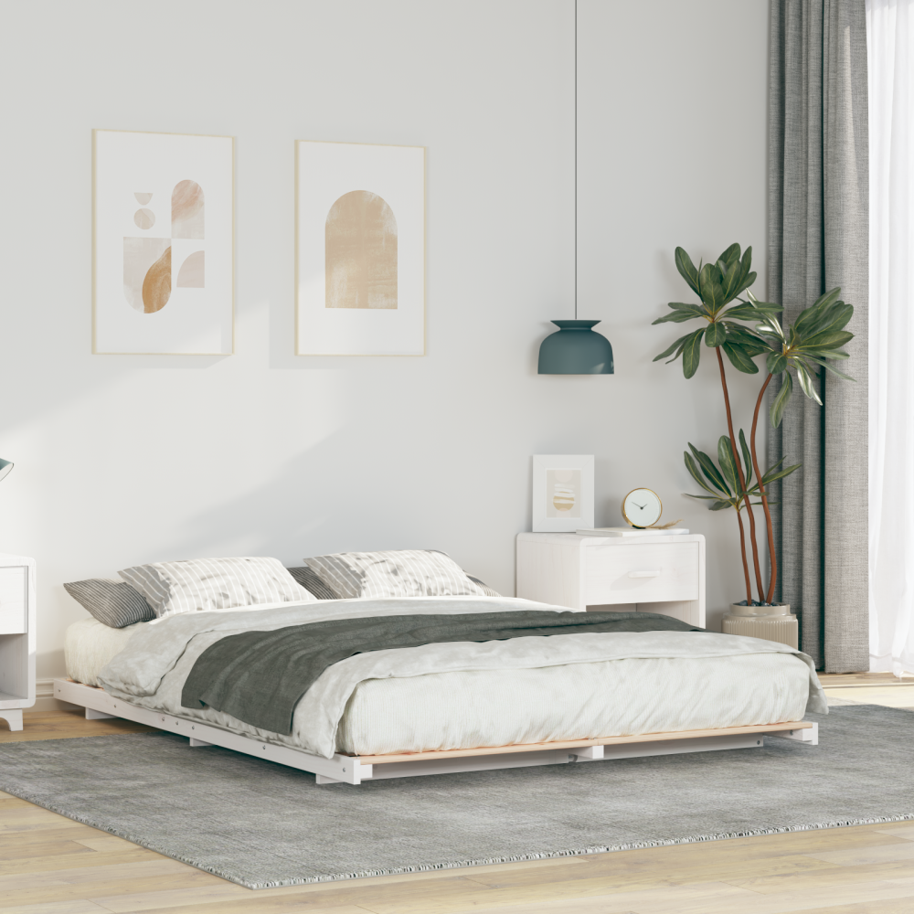 vidaXL Sängram Vit 150 x 200 cm Massiv furu