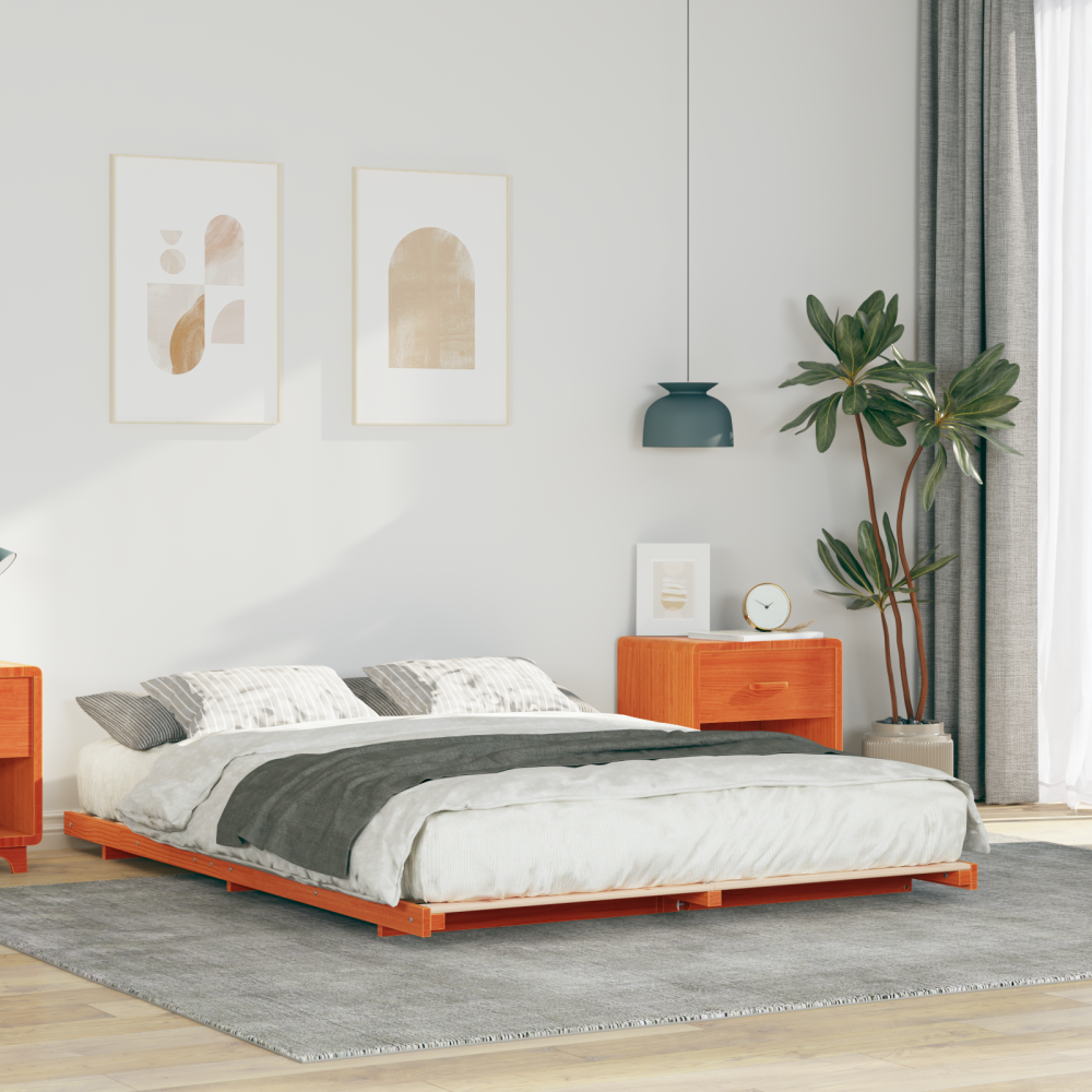 vidaXL Sängram Vaxbrun 150 x 200 cm Massiv furu