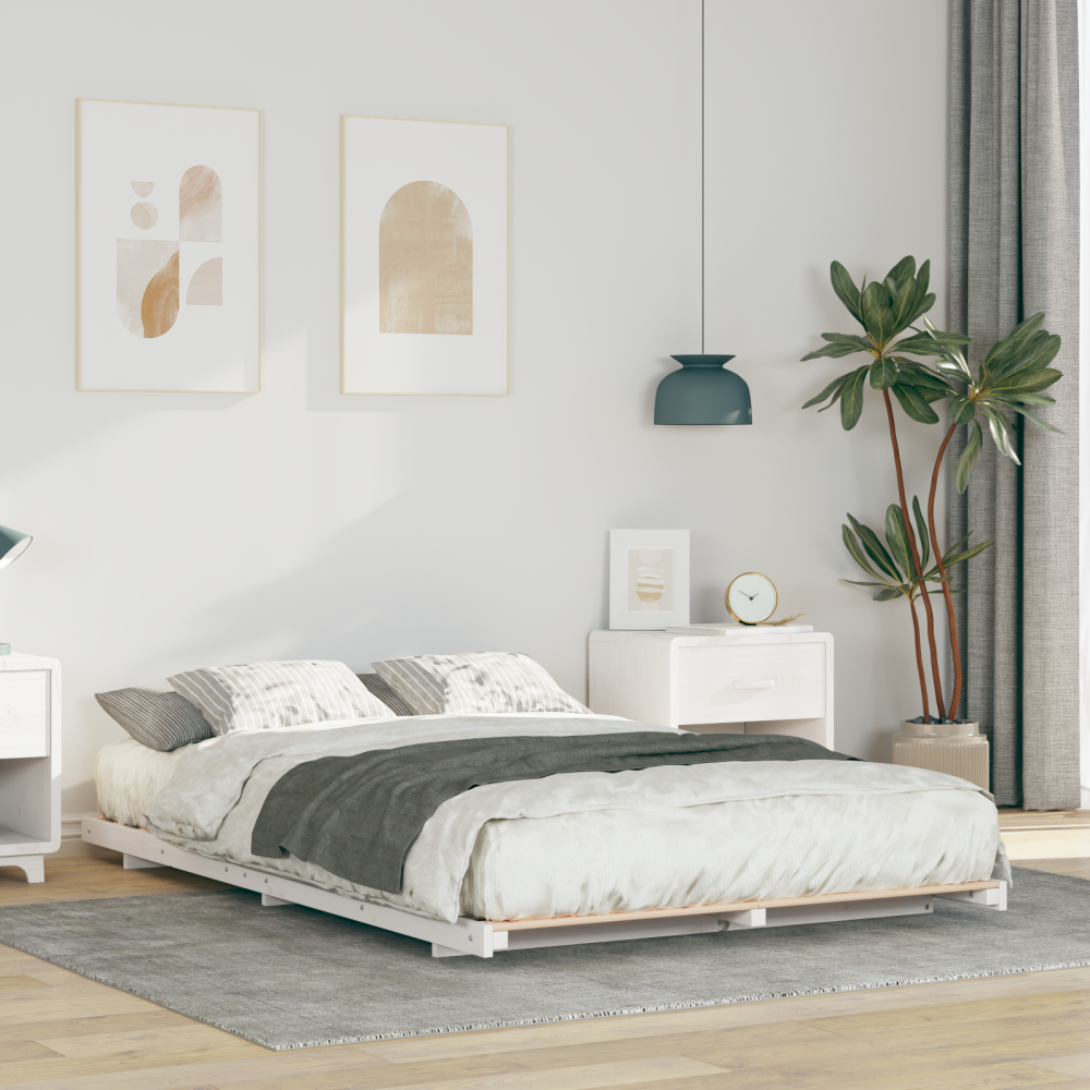 vidaXL Sängram Vit 140 x 190 cm Massiv furu