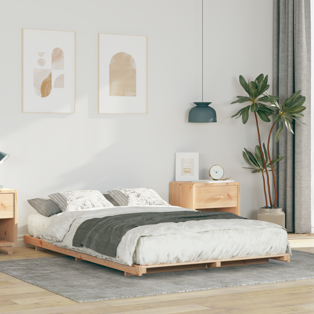 vidaXL Sängram Brun 135 x 190 cm Massiv furu