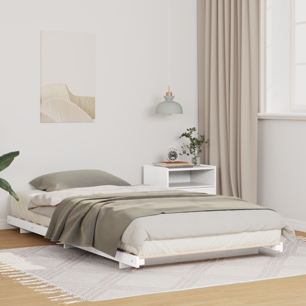 vidaXL Sängram Vit 90 x 220 cm Massiv furu