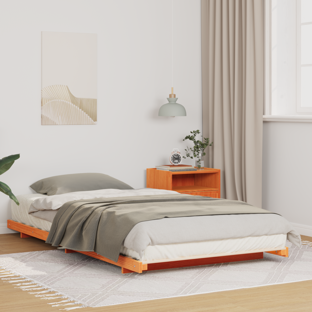 vidaXL Sängram Vaxbrun 90 x 220 cm Massiv furu