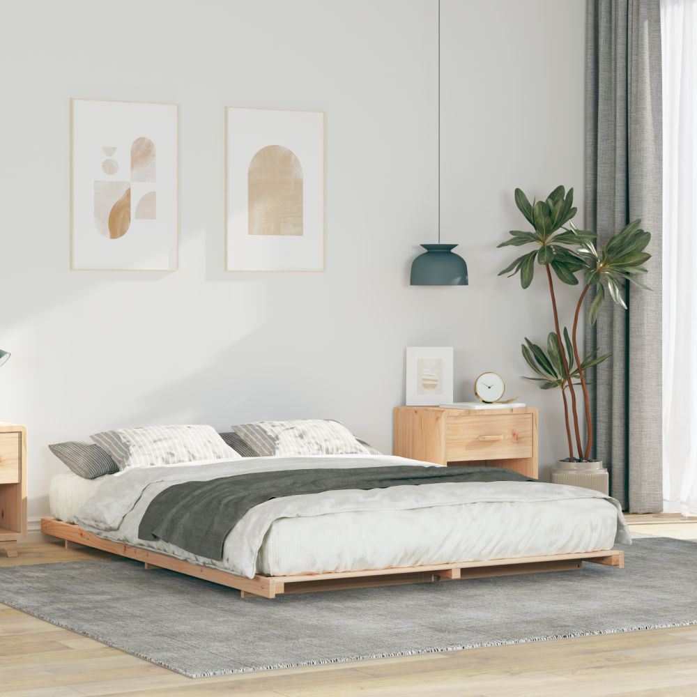 vidaXL Sängram Brun 140 x 220 cm Massiv furu