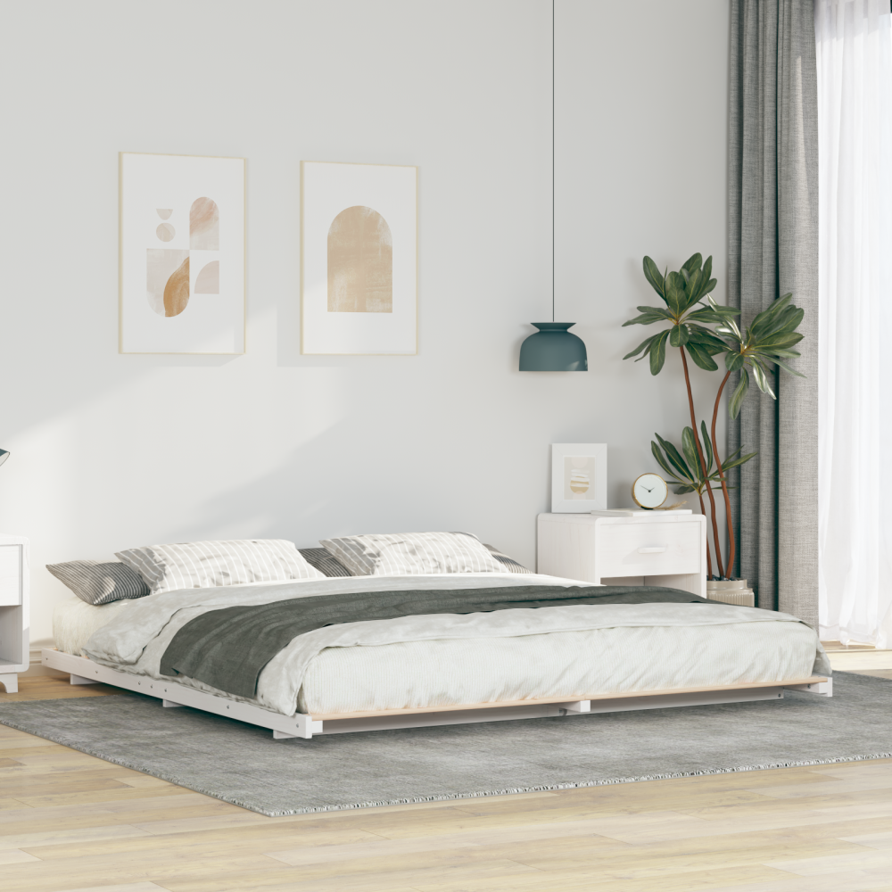 vidaXL Sängram Vit 200 x 220 cm Massiv furu