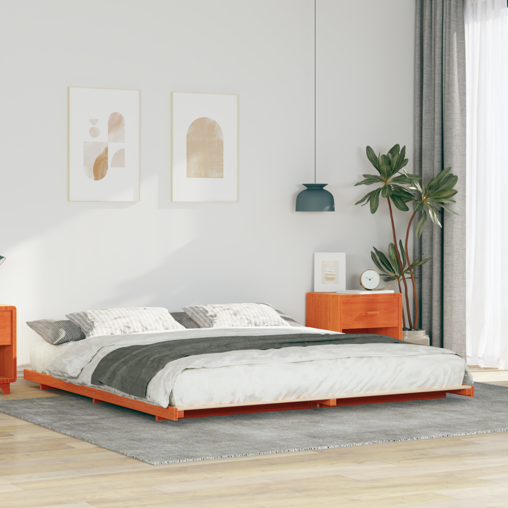 vidaXL Sängram Vaxbrun 200 x 220 cm Massiv furu