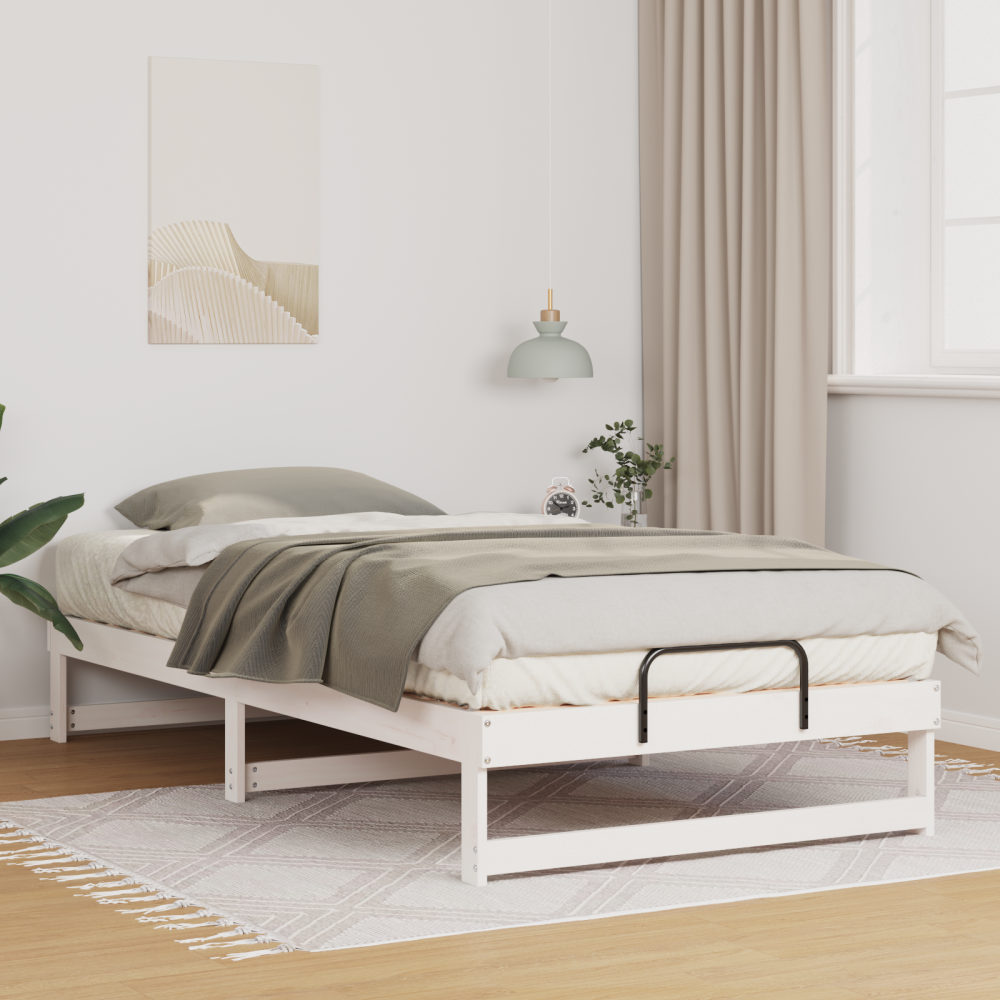 vidaXL Sängram med bärhandtag Vit 100 x 200 cm Massiv furu