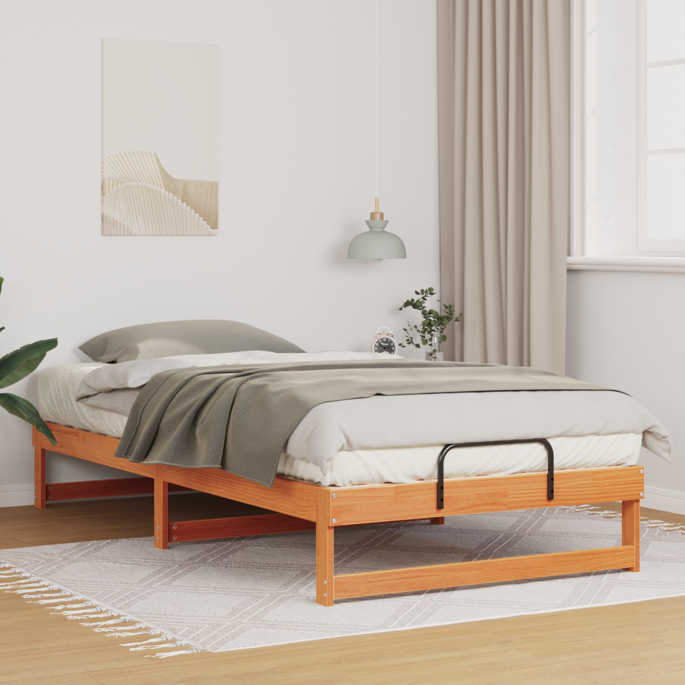 vidaXL Sängram med bärhandtag Brun 100 x 200 cm Massiv furu