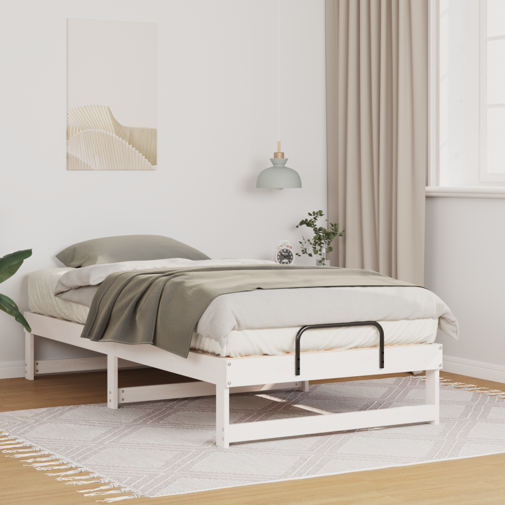 vidaXL Sängram med bärhandtag Vit 90 x 200 cm Massiv furu