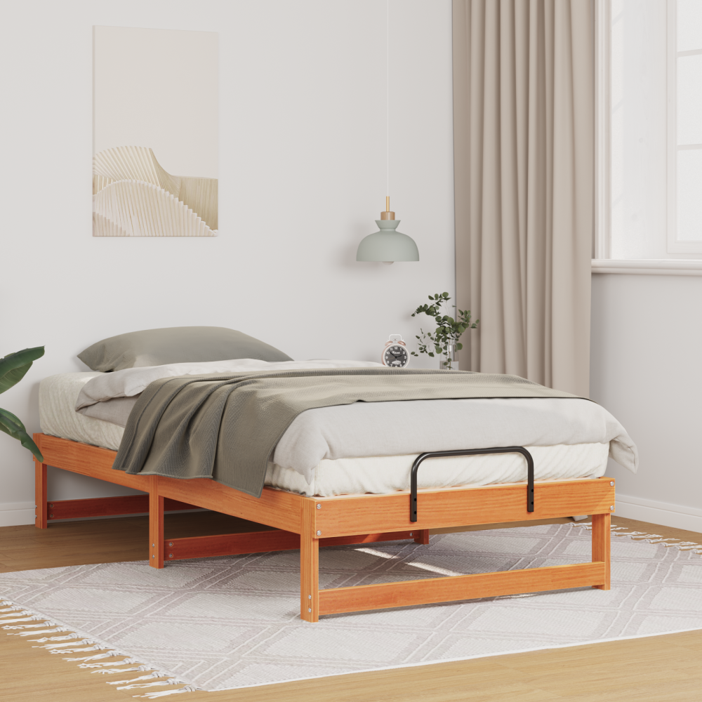 vidaXL Sängram med bärhandtag Brun 90 x 190 cm Massiv furu
