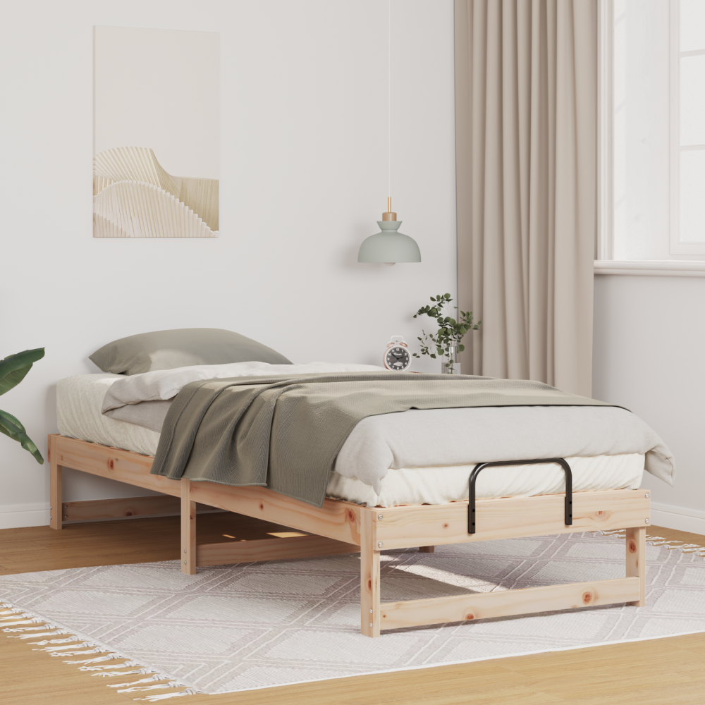 vidaXL Sängram med bärhandtag Brun 90 x 210 cm Massiv furu