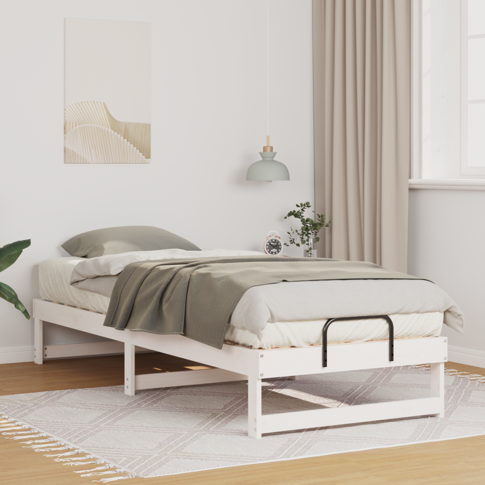 vidaXL Sängram Vit 90 x 210 cm Massiv furu