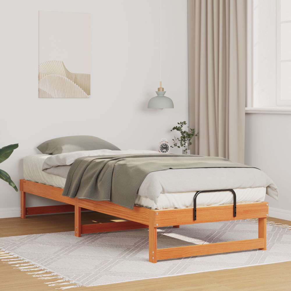 vidaXL Sängram Brun 90 x 210 cm Massiv furu