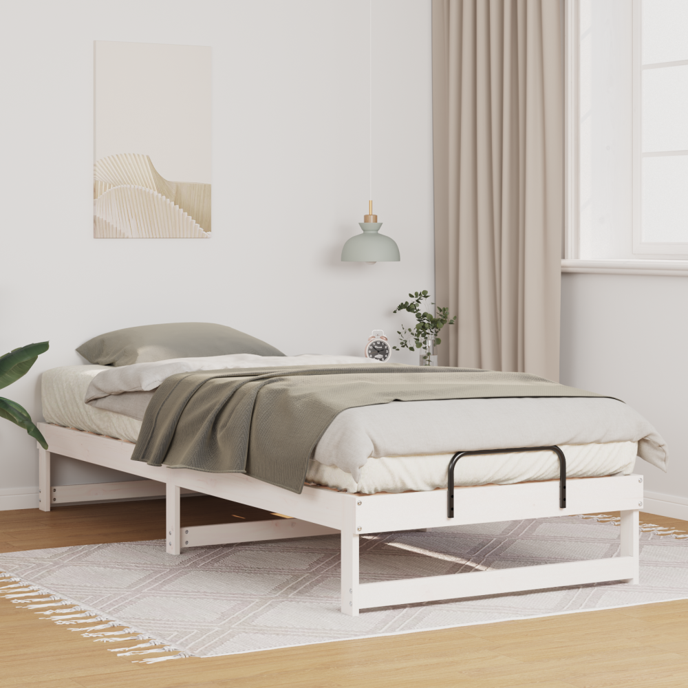vidaXL Sängram Vit 90 x 220 cm Massiv furu