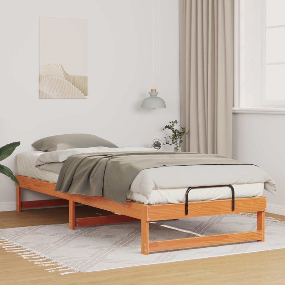 vidaXL Sängram Brun 90 x 220 cm Massiv furu