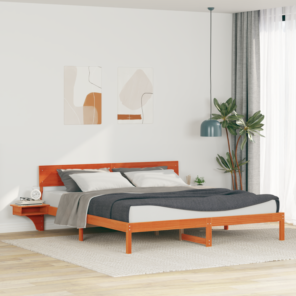 vidaXL Sängram med huvudgavel Vaxbrun 180 x 200 cm Massiv furu